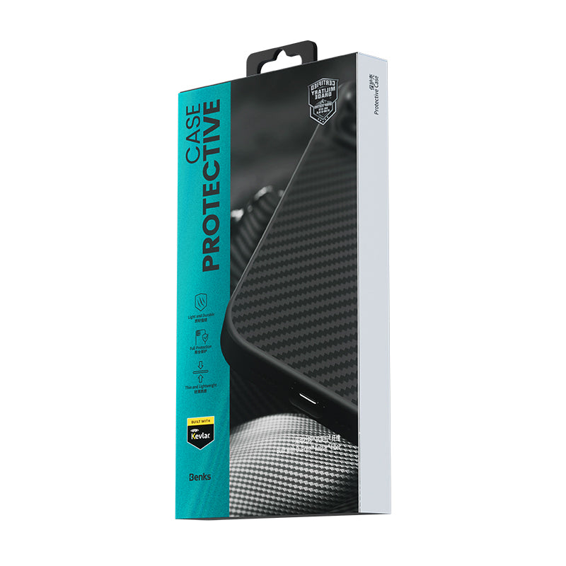 iPhone 14 Plus Kılıf Karbon Fiber Magsafe Şarj Özellikli Benks Hybrid ArmorPro 1500D Kevlar Kapak