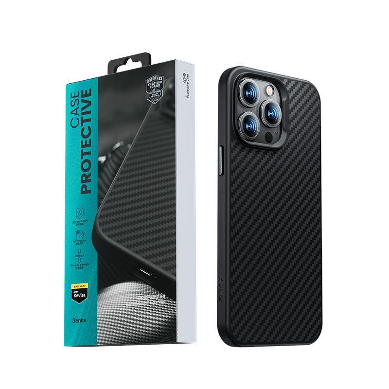 iPhone 14 Plus Kılıf Karbon Fiber Magsafe Şarj Özellikli Benks Hybrid ArmorPro 1500D Kevlar Kapak