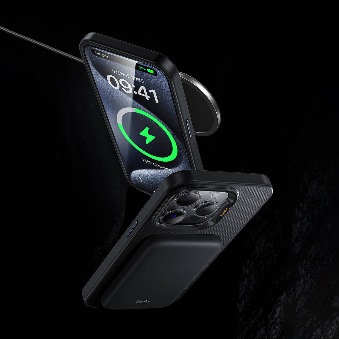 iPhone 14 Pro Kılıf Magsafe Şarj Özellikli Karbon Fiber Benks Montage ArmorPro Kevlar Kapak