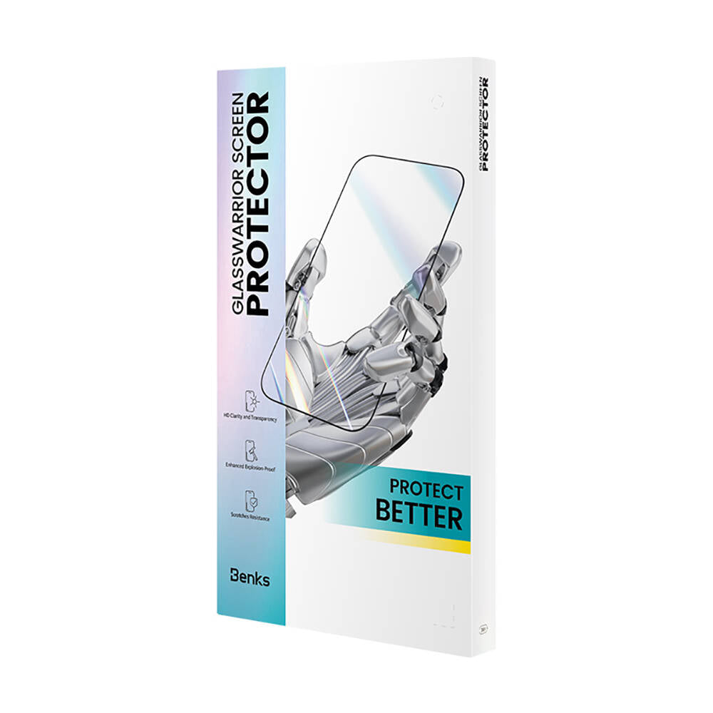 iPhone 14 Pro Max / 15 Plus uyumlu Benks Glass Warrior HD Cam Ekran Koruyucu + Kolay Uygulama Aparatlı
