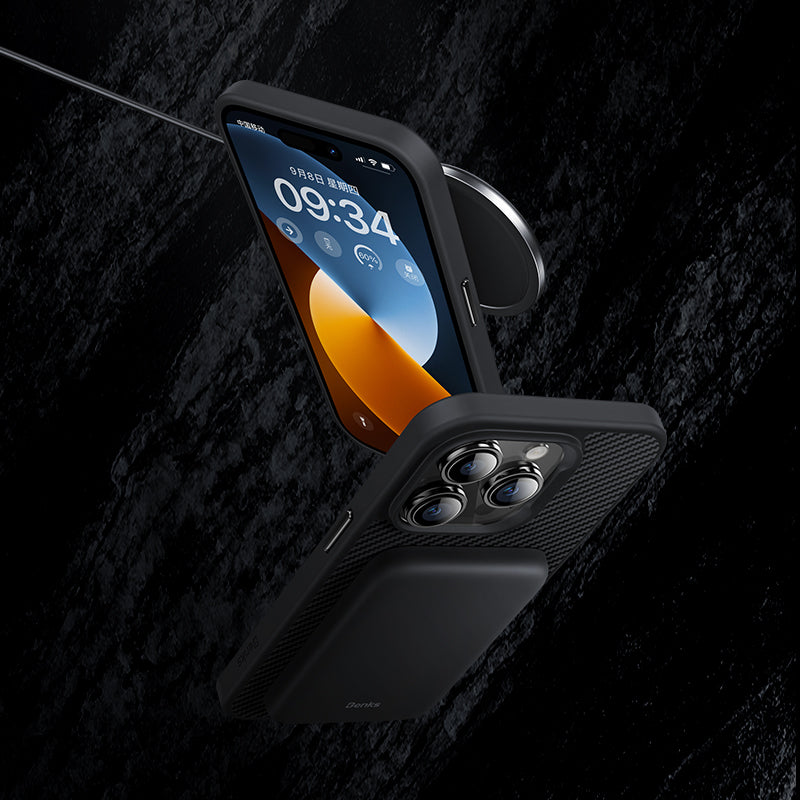 iPhone 14 Pro Max Kılıf Karbon Fiber Magsafe Şarj Özellikli Benks 600D Hybrid Kevlar Kapak