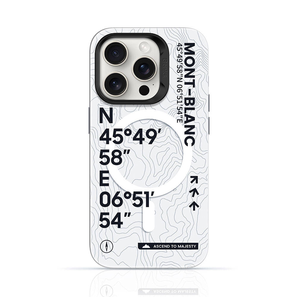 iPhone 14 Pro Max Kılıf Magsafe Şarj Özellikli Koordinat Yazı Desenli Benks Summit Serisi Kapak