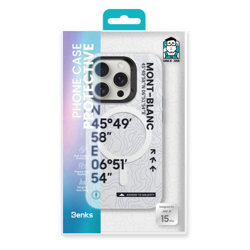iPhone 14 Pro Max Kılıf Magsafe Şarj Özellikli Koordinat Yazı Desenli Benks Summit Serisi Kapak