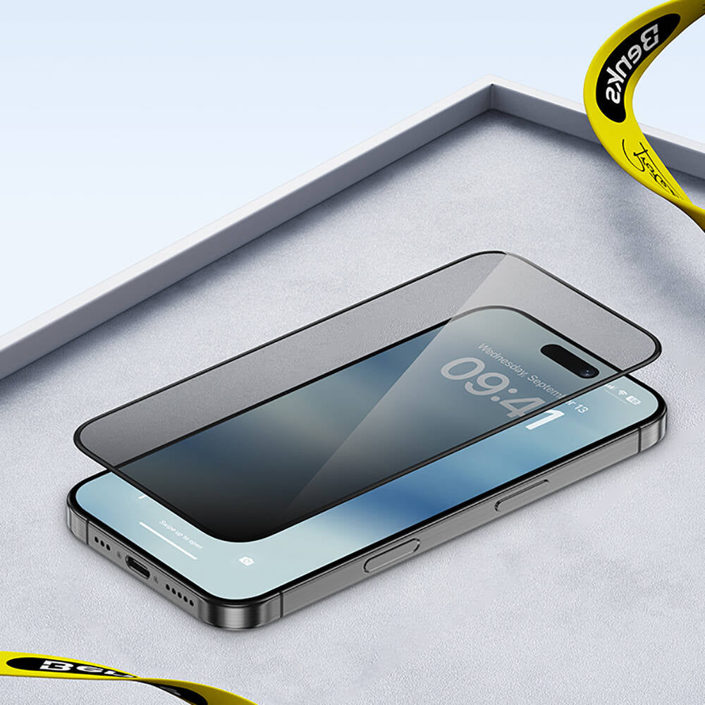 iPhone 14 Pro / 15 / 16 uyumlu Hidrofobik Ve Oleofobik Özellikli Benks Privacy Air Shield 04.mm Ekran Koruyucu 10'lu Paket