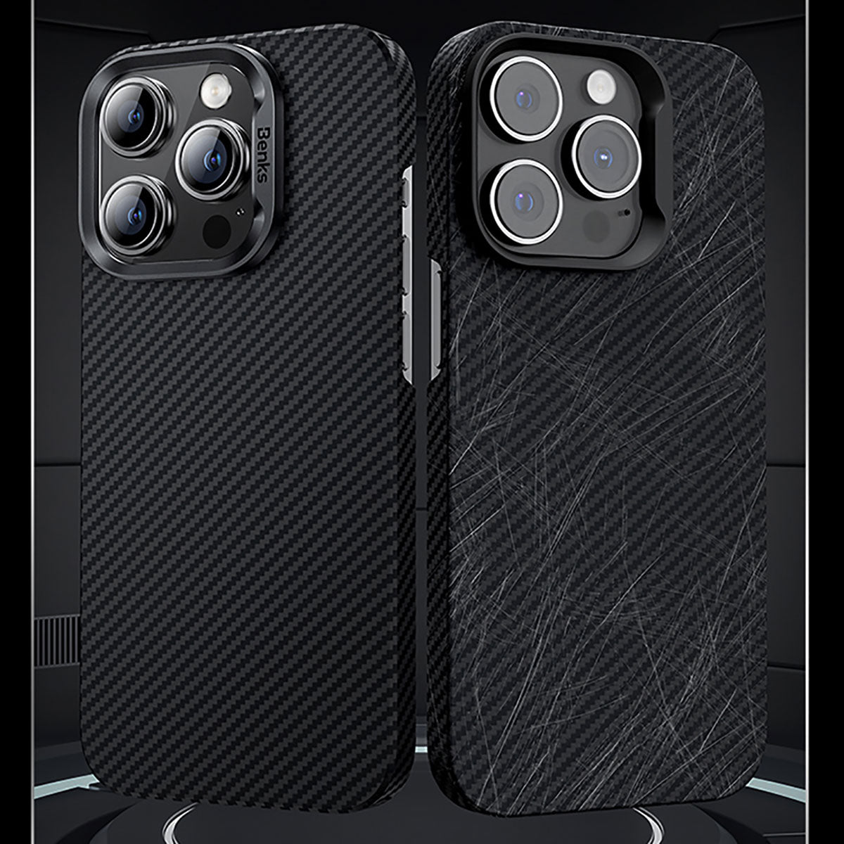 iPhone 15 Plus Kılıf Magsafe Özellikli Karbon Fiber Benks Hybrid ArmorAir 600D Kevlar Kapak
