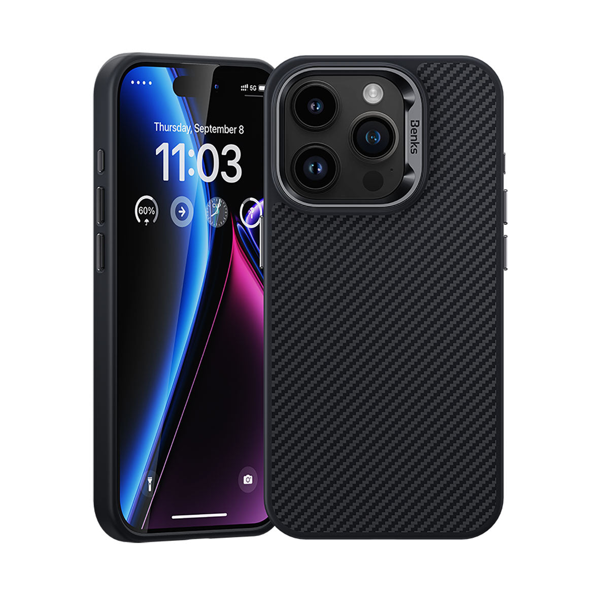 iPhone 15 Pro Kılıf Karbon Fiber Magsafe Şarj Özellikli Benks Hybrid ArmorPro 600D Kevlar Kapak