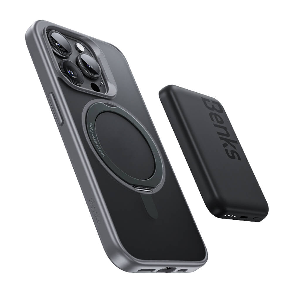 iPhone 15 Pro Kılıf Magsafe Şarj Özellikli 360° Dönebilen Benks Pop Stand Kapak