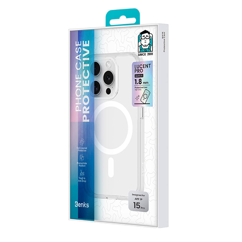 iPhone 15 Pro Kılıf Magsafe Şarj Özellikli Airbagli Şeffaf Benks LucentPro Serisi Kapak