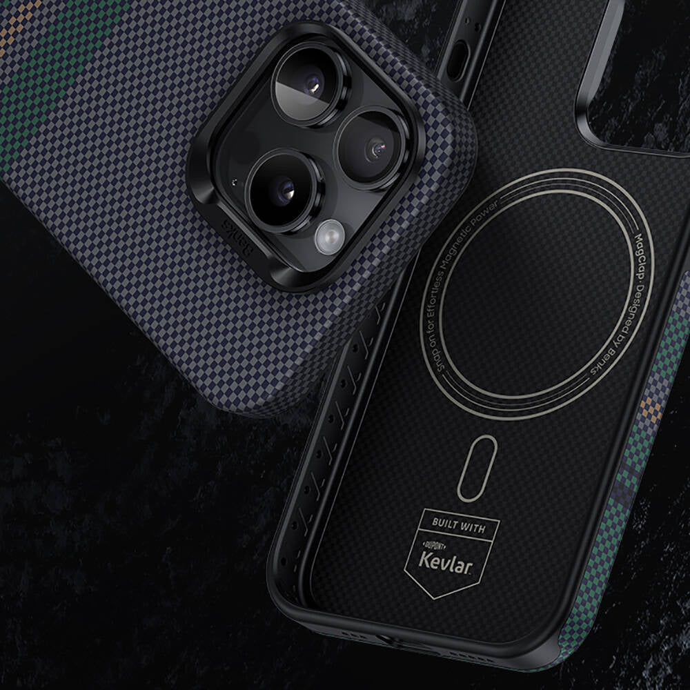 iPhone 15 Pro Kılıf Magsafe Şarj Özellikli Karbon Fiber Tasarımlı Benks Aurora ArmorPro Kevlar Kapak