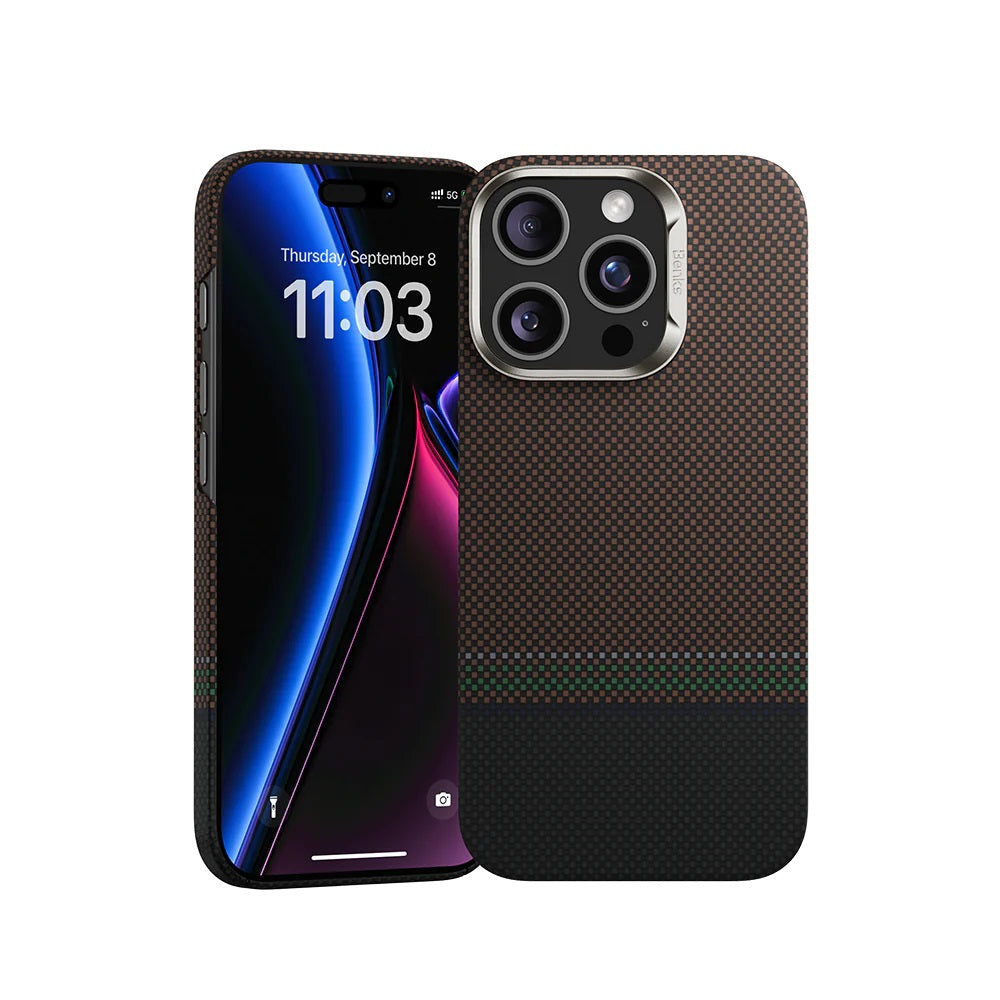 iPhone 15 Pro Kılıf Magsafe Şarj Özellikli Karbon Fiber Tasarımlı Benks Prestige ArmorAir Kevlar Kapak