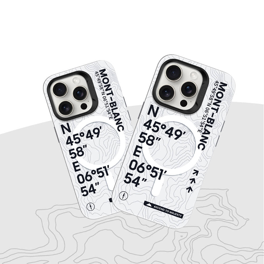 iPhone 15 Pro Kılıf Magsafe Şarj Özellikli Koordinat Yazı Desenli Benks Summit Serisi Kapak