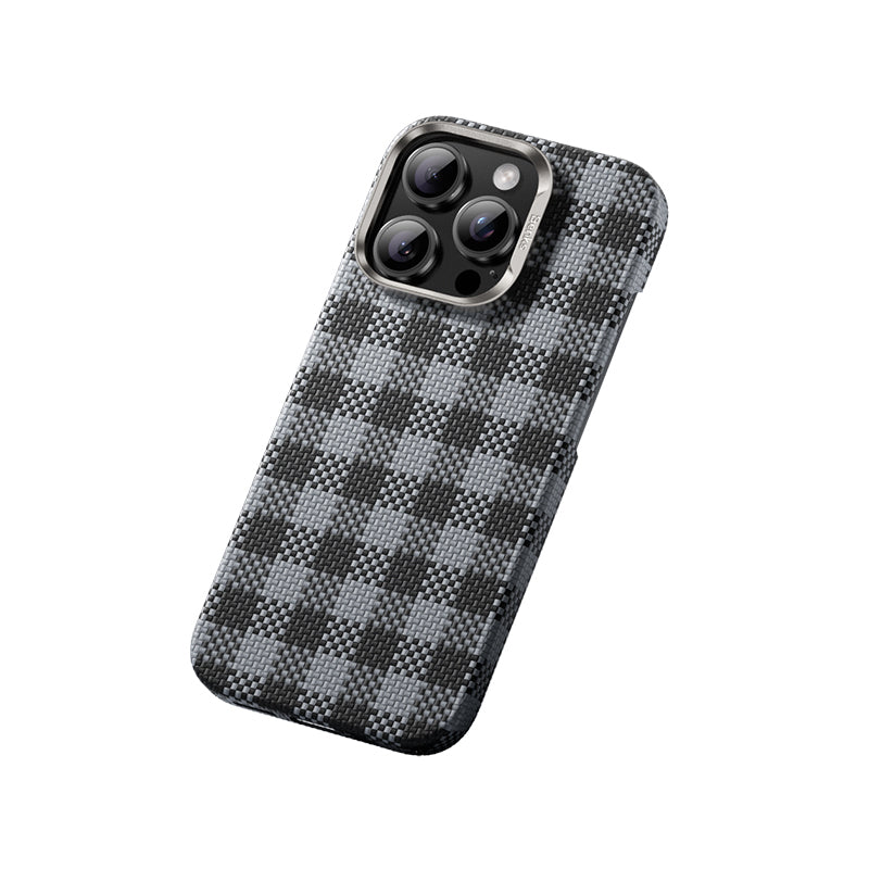 iPhone 15 Pro Max Kılıf M-safe Şarj Özellikli Ekose Tasarımlı Benks ArmorVichy Kevlar Kapak