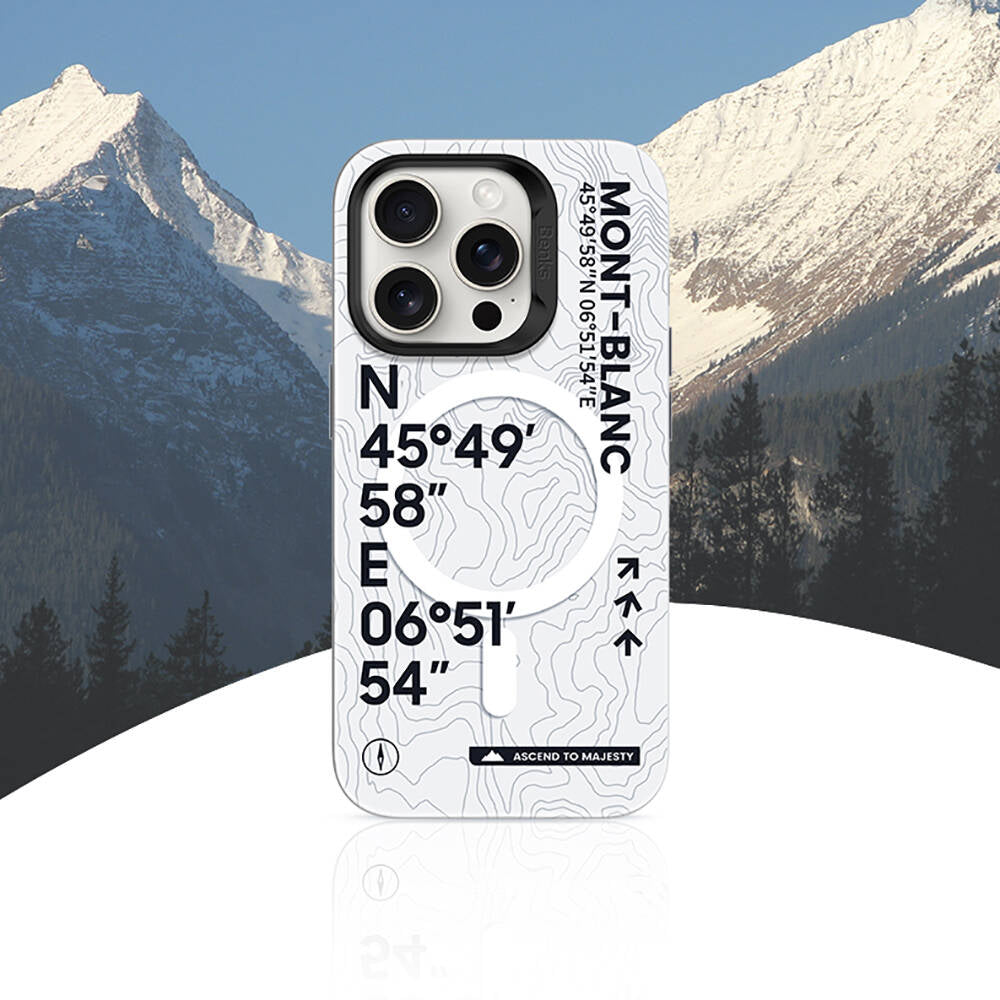 iPhone 15 Pro Max Kılıf Magsafe Şarj Özellikli Koordinat Yazı Desenli Benks Summit Serisi Kapak