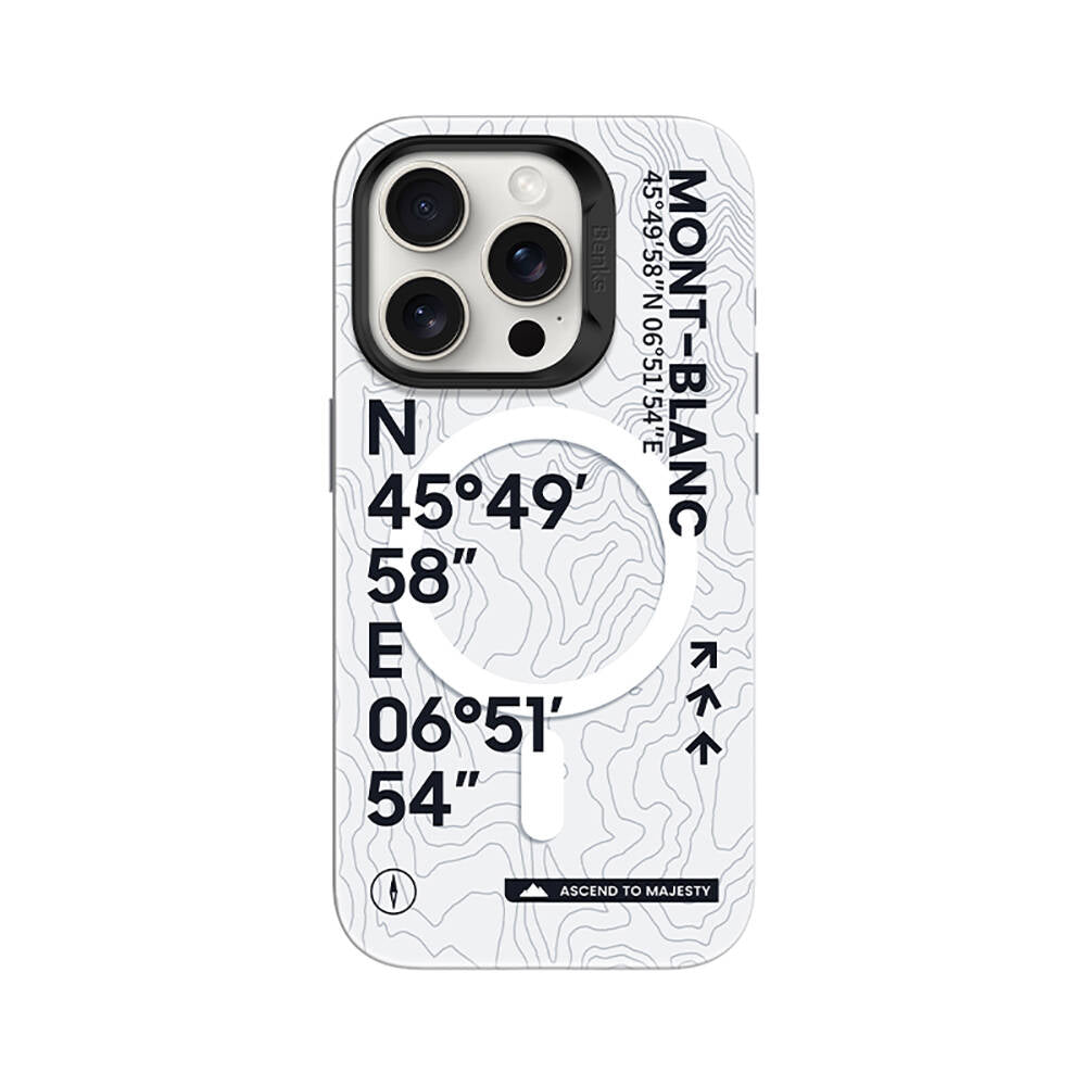 iPhone 15 Pro Max Kılıf Magsafe Şarj Özellikli Koordinat Yazı Desenli Benks Summit Serisi Kapak