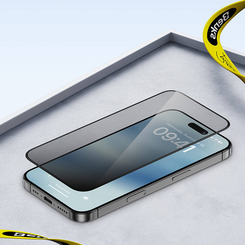 iPhone 14 Pro / 15 / 16 uyumlu Benks Ultra Shield 0.4mm Privacy Ekran Koruyucu + Kolay Uygulama Aparatlı