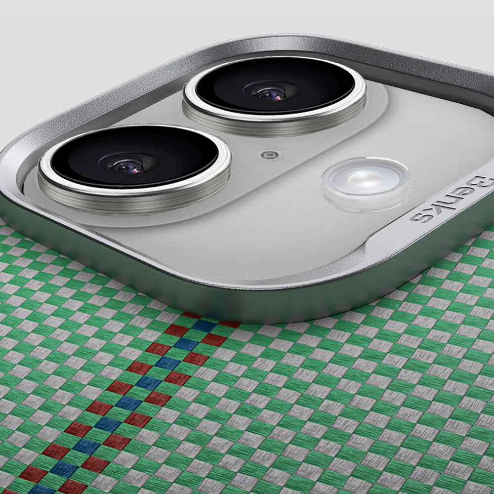 iPhone 16 Kılıf Magsafe Şarj Özellikli Karbon Fiber Tasarımlı Benks Passion Green ArmorAir Kevlar Kapak