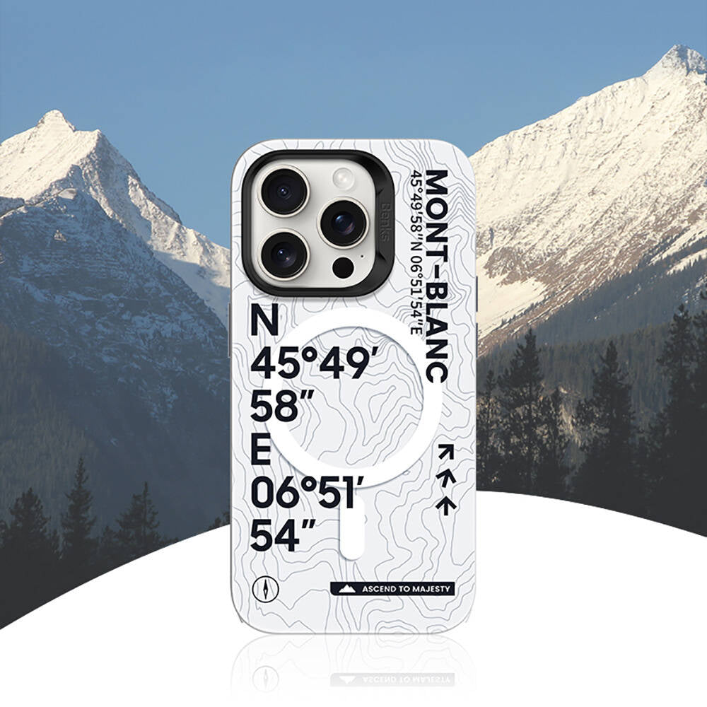 iPhone 16 Kılıf Magsafe Şarj Özellikli Koordinat Yazı Desenli Benks Summit Serisi Kapak