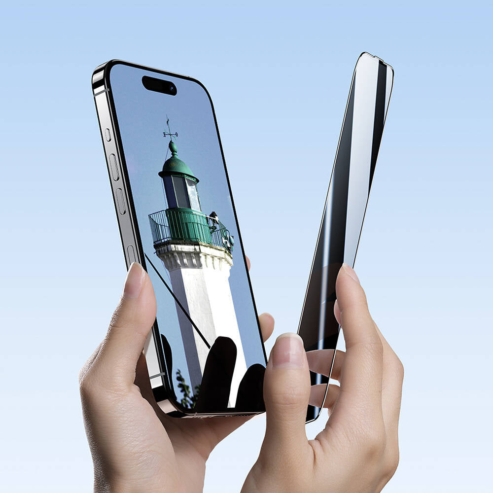 iPhone 14 Pro Max / 15 Plus / 16 Plus uyumlu Benks Ultra Shield 0.4mm Privacy Ekran Koruyucu + Kolay Uygulama Aparatlı