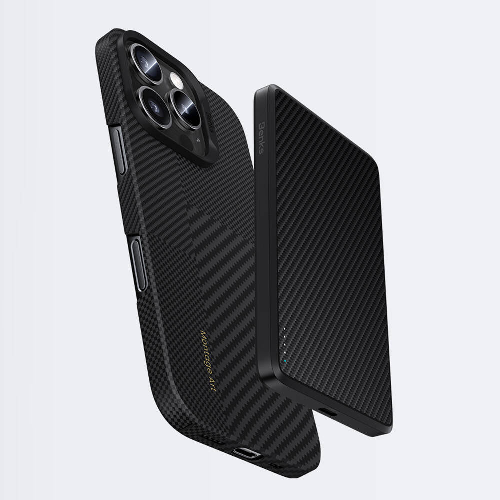 iPhone 16 Plus Kılıf Magsafe Şarj Özellikli Karbon Fiber Benks Montage ArmorAir Kevlar Kapak