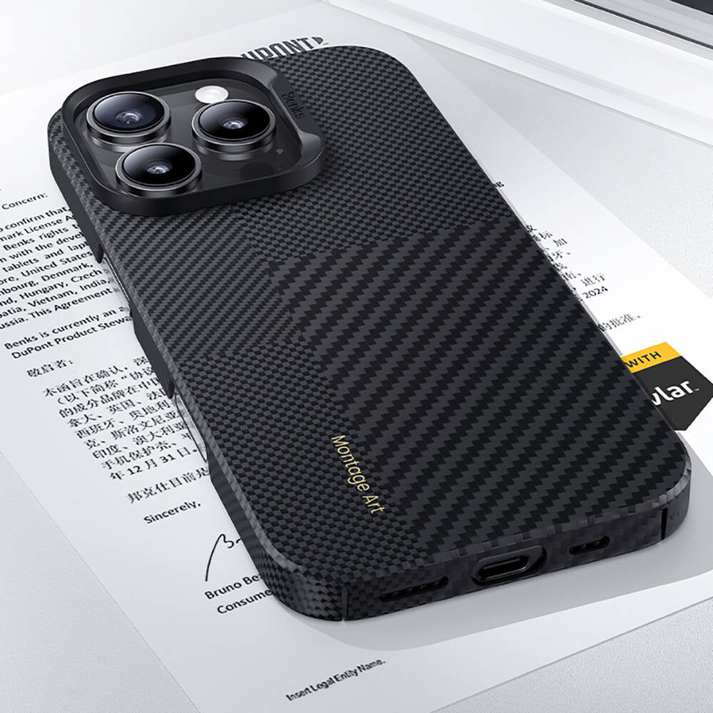 iPhone 16 Plus Kılıf Magsafe Şarj Özellikli Karbon Fiber Benks Montage ArmorAir Kevlar Kapak