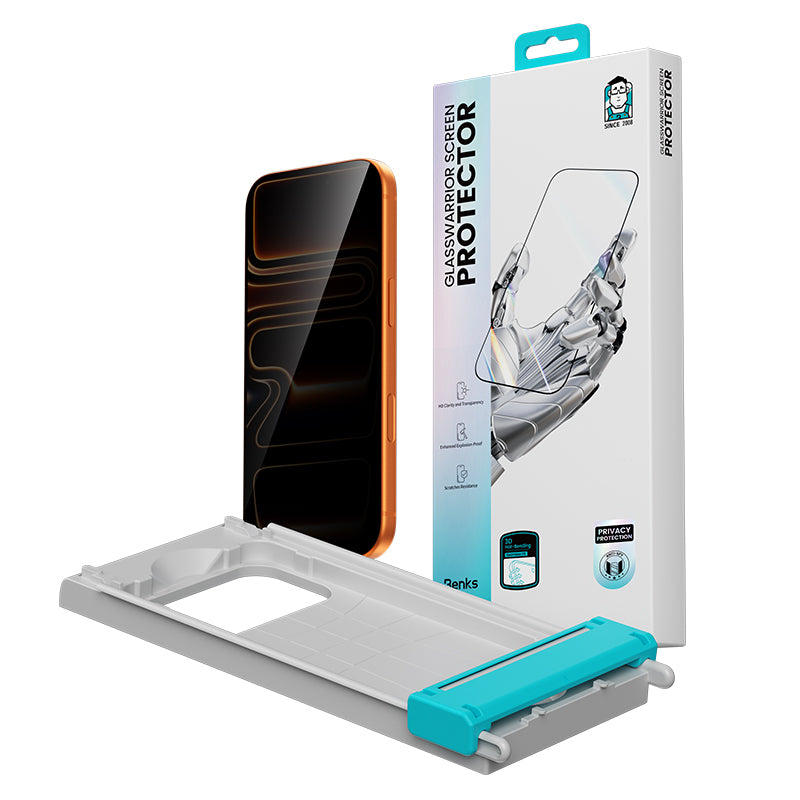 iPhone 16 Pro / 17 Benks Glass Warrior 2.0 EZFita Privacy Hayalet Cam Ekran Koruyucu + Kolay Uygulama Aparatı