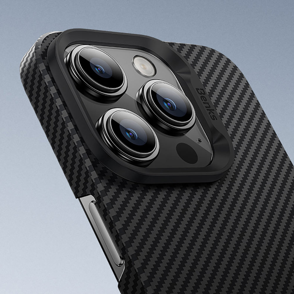 iPhone 16 Pro Kılıf Benks M-safe Şarj Özellikli Metal Kamera Çerçeveli Magnetik ArmorAir 600D Kevlar Fiber Kapak