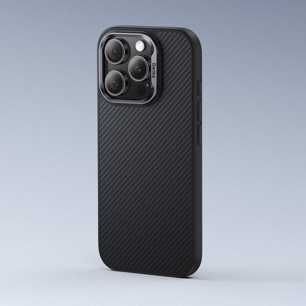 iPhone 16 Pro Kılıf Karbon Fiber Magsafe Şarj Özellikli Benks Hybrid ArmorPro 600D Kevlar Kapak