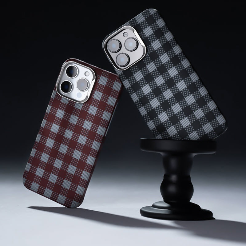 iPhone 16 Pro Kılıf M-safe Şarj Özellikli Ekose Tasarımlı Benks ArmorVichy Kevlar Kapak