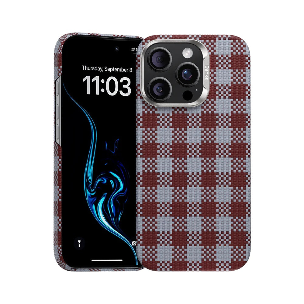 iPhone 16 Pro Kılıf M-safe Şarj Özellikli Ekose Tasarımlı Benks ArmorVichy Kevlar Kapak