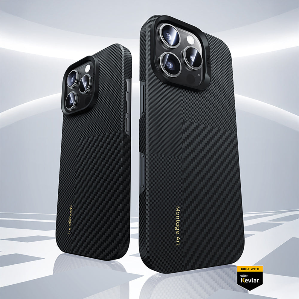 iPhone 16 Pro Kılıf M-safe Şarj Özellikli Karbon Fiber Metal Kamera Çerçeveli Benks Montage ArmorAir Kevlar Kapak