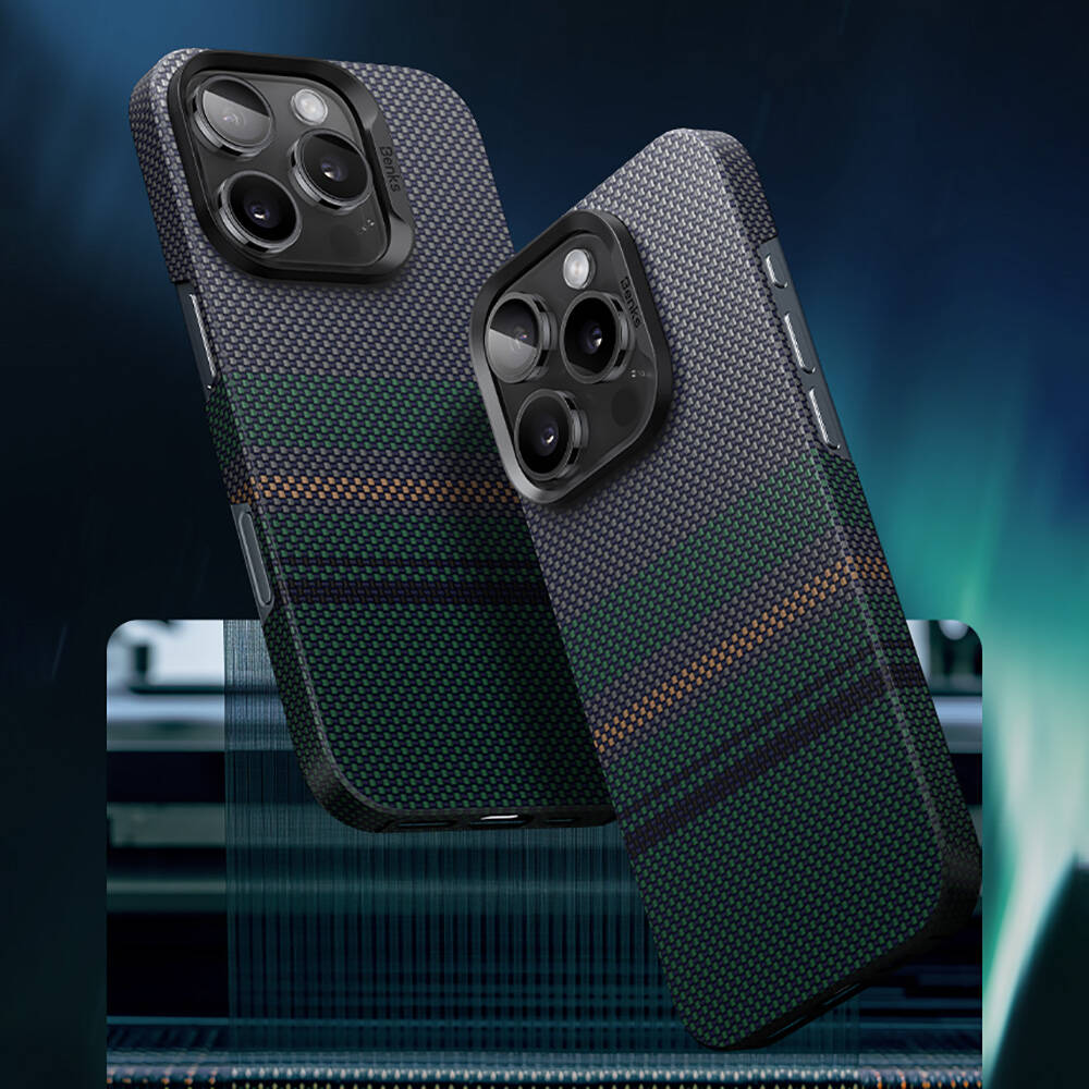 iPhone 16 Pro Kılıf Magsafe Şarj Özellikli Karbon Fiber Tasarımlı Benks Aurora ArmorAir Kevlar Kapak