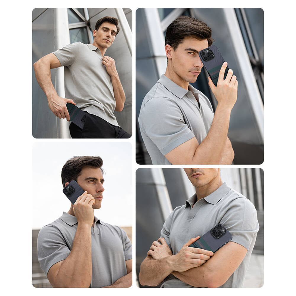 iPhone 16 Pro Kılıf Magsafe Şarj Özellikli Karbon Fiber Tasarımlı Benks Aurora ArmorPro Kevlar Kapak