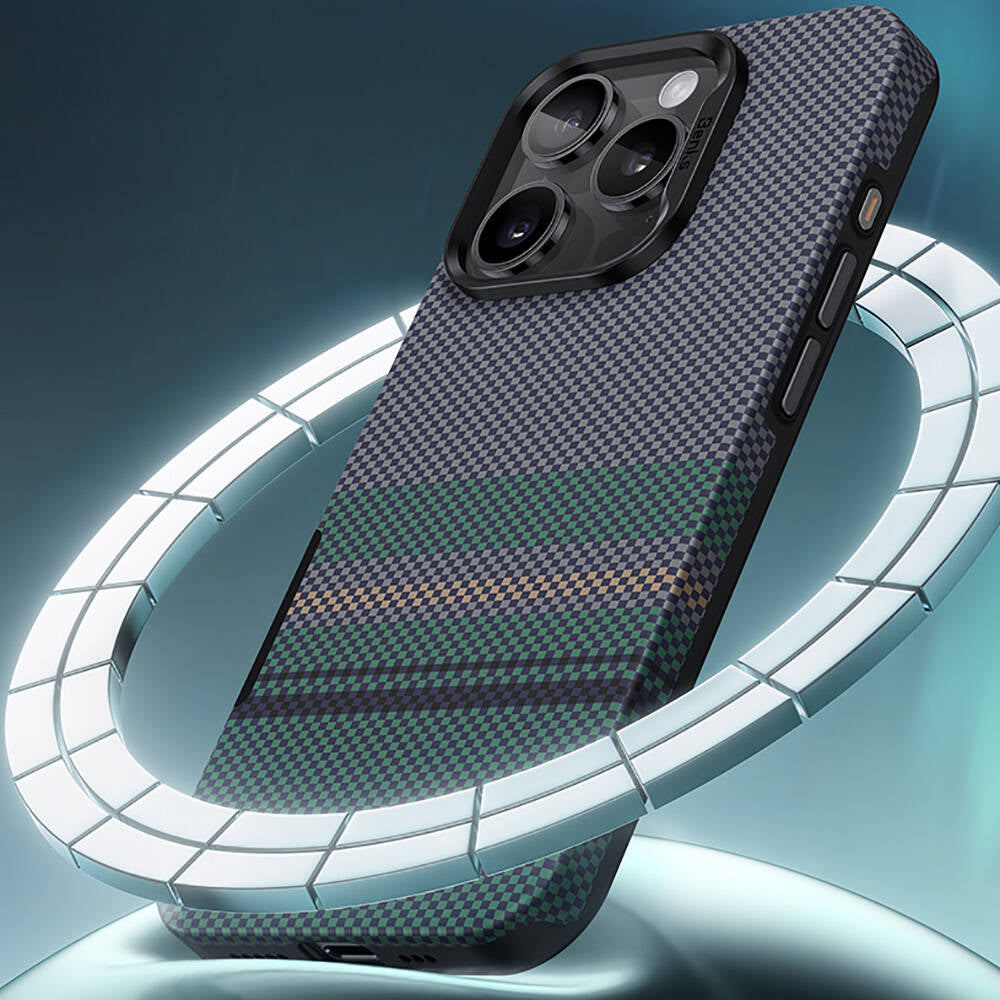 iPhone 16 Pro Kılıf Magsafe Şarj Özellikli Karbon Fiber Tasarımlı Benks Aurora ArmorPro Kevlar Kapak