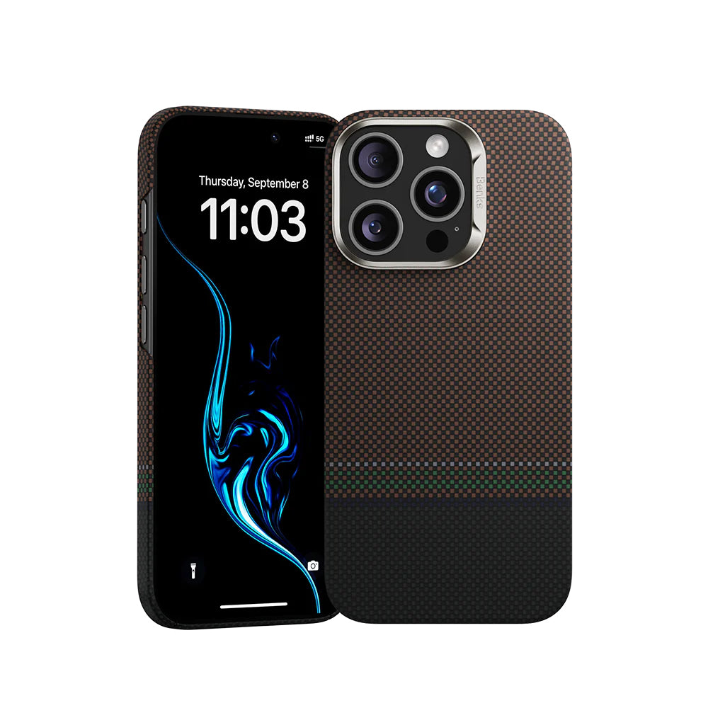 iPhone 16 Pro Kılıf Magsafe Şarj Özellikli Karbon Fiber Tasarımlı Benks Prestige ArmorAir Kevlar Kapak