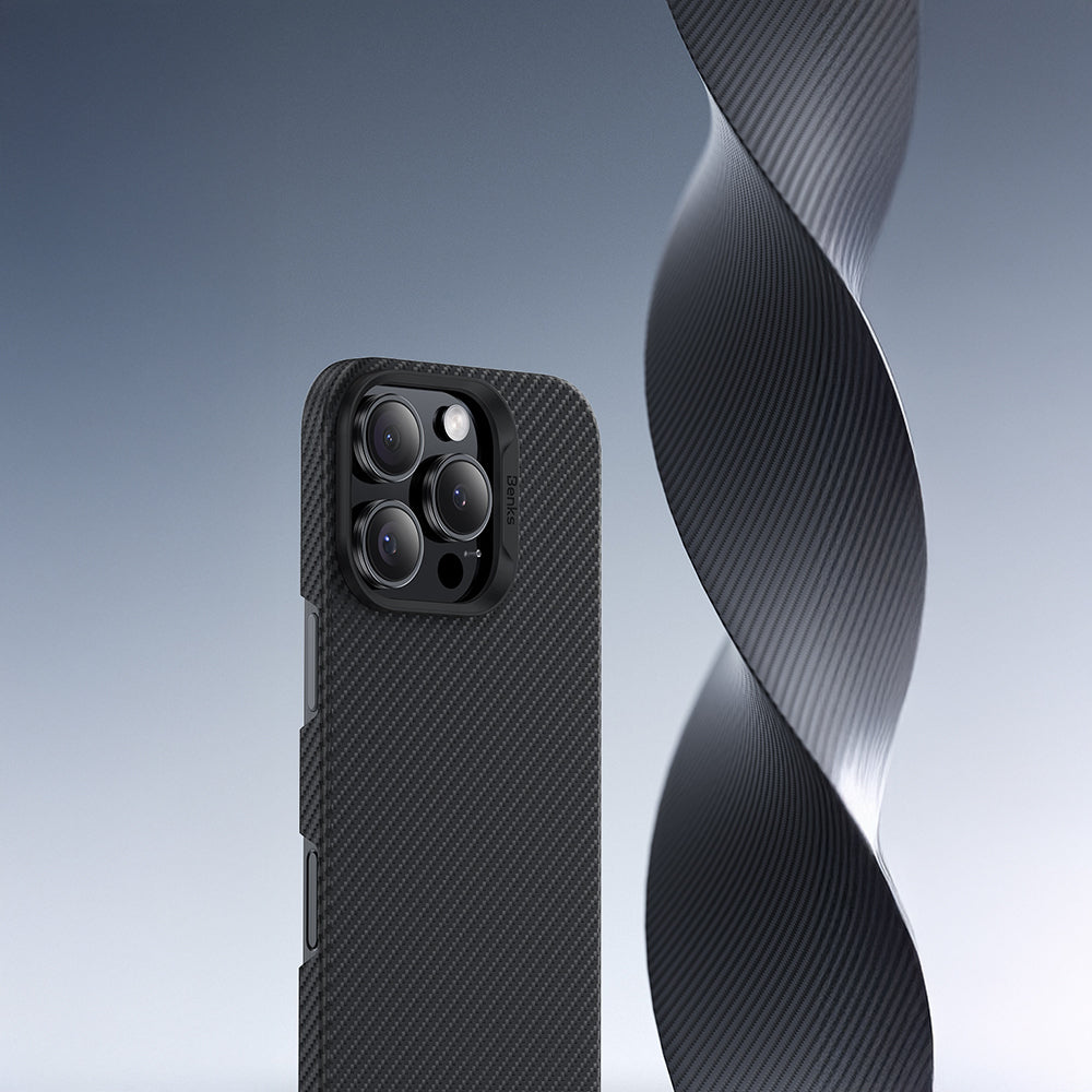 iPhone 16 Pro Max Kılıf Benks M-safe Şarj Özellikli Metal Kamera Çerçeveli Magnetik ArmorAir 600D Kevlar Fiber Kapak