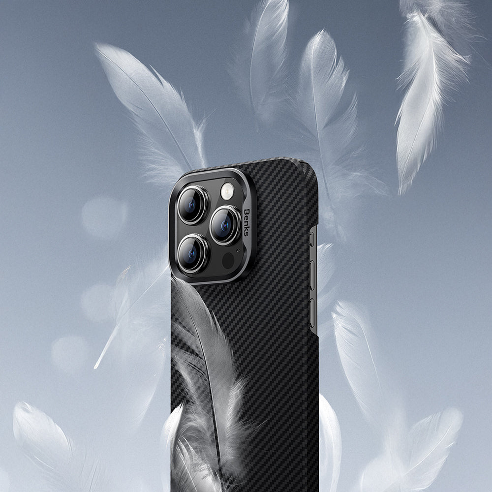 iPhone 16 Pro Max Kılıf Benks M-safe Şarj Özellikli Metal Kamera Çerçeveli Magnetik ArmorAir 600D Kevlar Fiber Kapak