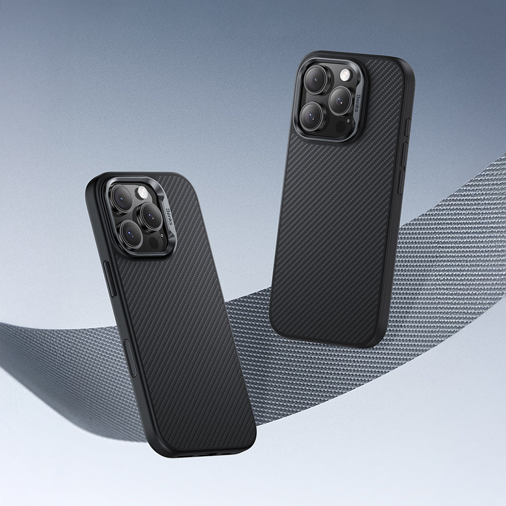 iPhone 16 Pro Max Kılıf Karbon Fiber M-safe Şarj Özellikli Kamera Kontrol Butonlu Benks Hybrid ArmorPro 600D Kevlar Kapak