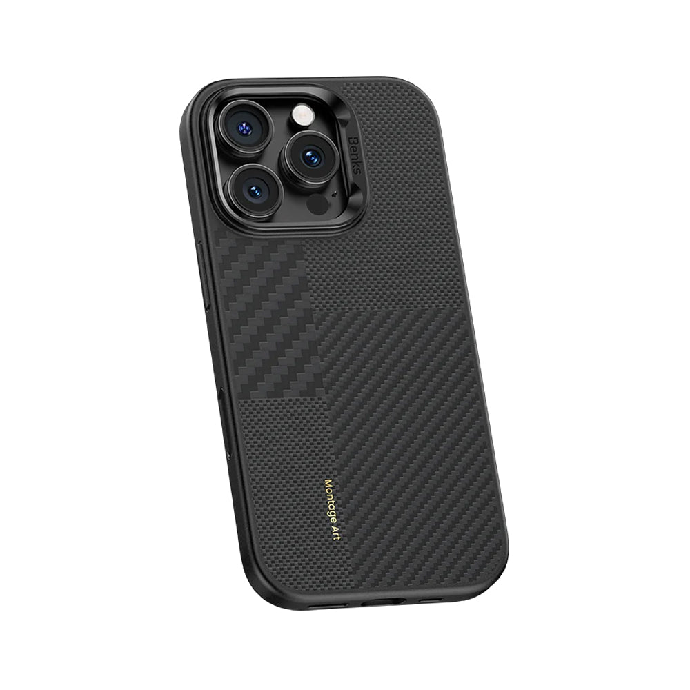 iPhone 16 Pro Max Kılıf Karbon Fiber M-safe Şarj Özellikli Kamera Kontrol Butonlu Benks Hybrid ArmorPro Montage Kevlar Kapak