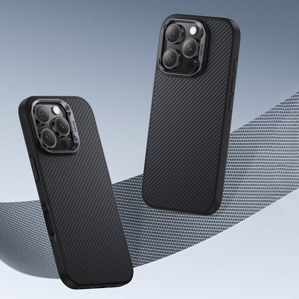 iPhone 16 Pro Max Kılıf Karbon Fiber Magsafe Şarj Özellikli Benks Hybrid ArmorPro 600D Kevlar Kapak