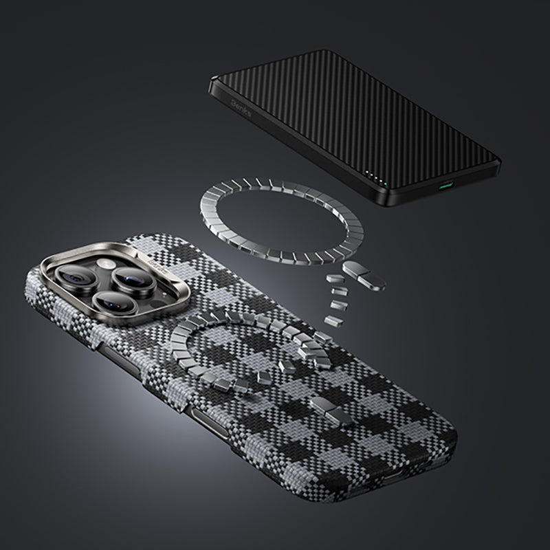 iPhone 16 Pro Max Kılıf M-safe Şarj Özellikli Ekose Tasarımlı Benks ArmorVichy Kevlar Kapak