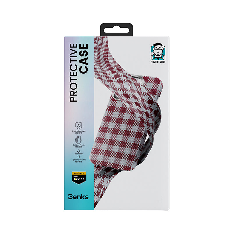 iPhone 16 Pro Max Kılıf M-safe Şarj Özellikli Ekose Tasarımlı Benks ArmorVichy Kevlar Kapak