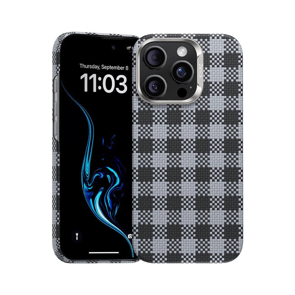 iPhone 16 Pro Max Kılıf M-safe Şarj Özellikli Ekose Tasarımlı Benks ArmorVichy Kevlar Kapak