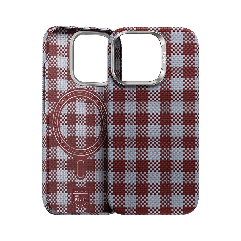 iPhone 16 Pro Max Kılıf M-safe Şarj Özellikli Ekose Tasarımlı Benks ArmorVichy Kevlar Kapak