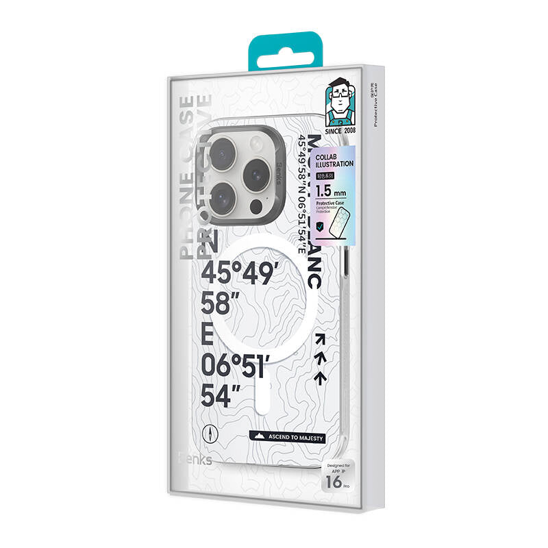 iPhone 16 Pro Max Kılıf Magsafe Şarj Özellikli Koordinat Yazı Desenli Benks Summit Serisi Kapak