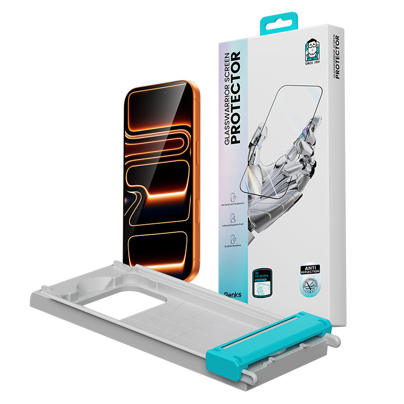 iPhone 16 Pro / 17 uyumlu Benks Glass Warrior 2.0 AR-EZFita Cam Ekran Koruyucu + Kolay Uygulama Aparatı