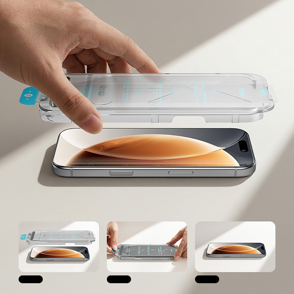 iPhone 16 Pro / 17 uyumlu Benks OmniWarrior Anti-Drop Eye-Friendly Cam Ekran Koruyucu + Kolay Uygulama Aparatlı