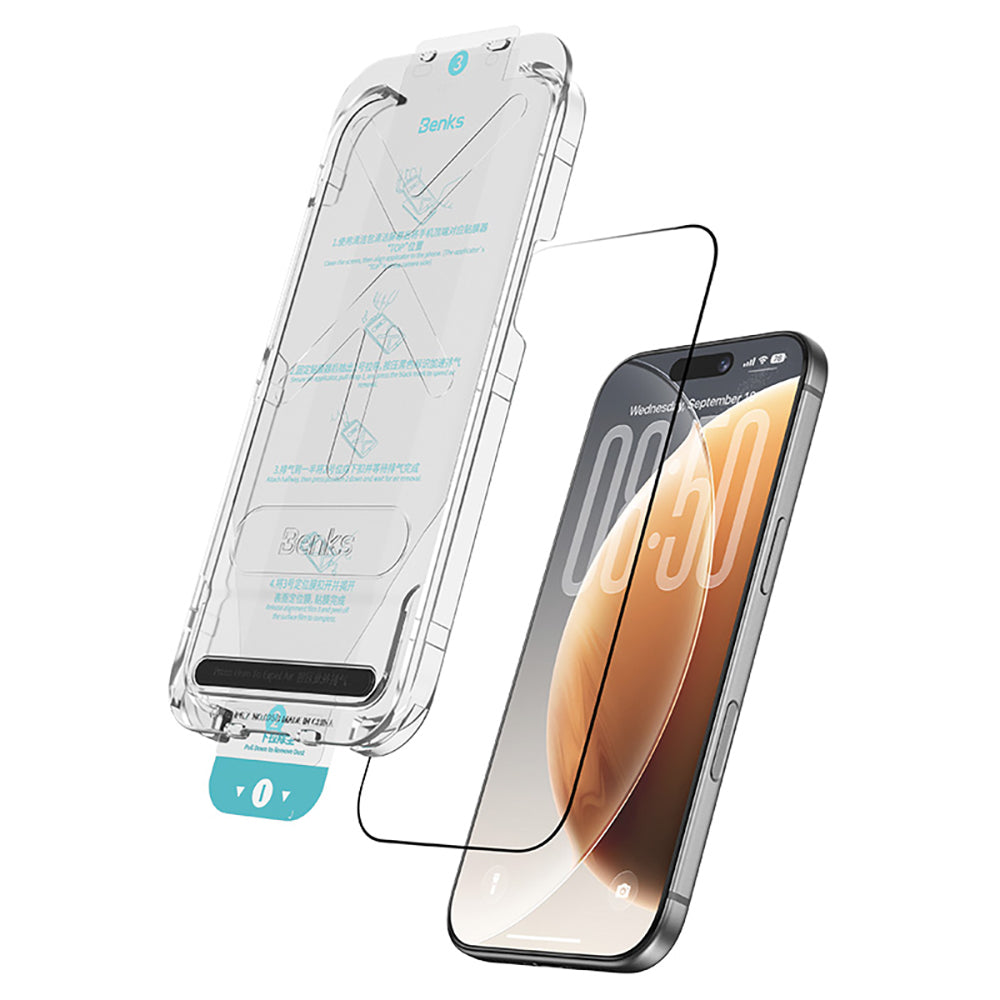iPhone 16 Pro / 17 uyumlu Benks OmniWarrior Anti-Drop Eye-Friendly Cam Ekran Koruyucu + Kolay Uygulama Aparatlı