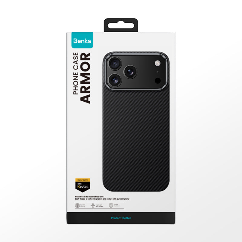 iPhone 17 Pro Kılıf Benks M-safe Şarj Özellikli Metal Kamera Çerçeveli Magnetik ArmorAir 600D Kevlar Fiber Kapak