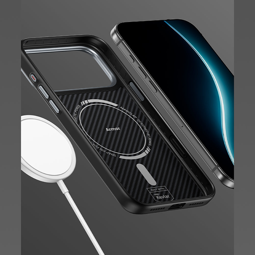 iPhone 17 Pro Max Kılıf Karbon Fiber M-safe Şarj Özellikli Benks Hybrid ArmorPro 600D Kevlar Kapak