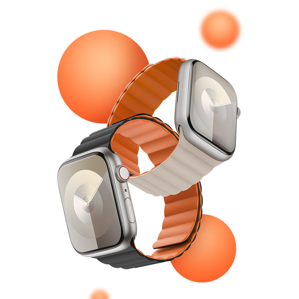 Apple Watch 7 8 9 10 - 44 45 46 49 mm uyumlu Benks Magnetik Tak Çıkar Silikon Çift Renkli Mıknatıslı Strap Kayış